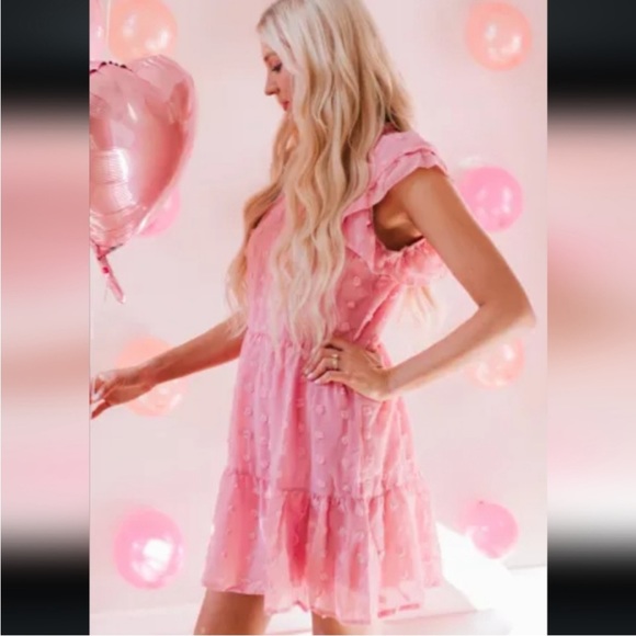 PRETTY IN PINK SWISS DOT DRESS SIZE MEDIUM - Picture 6 of 13